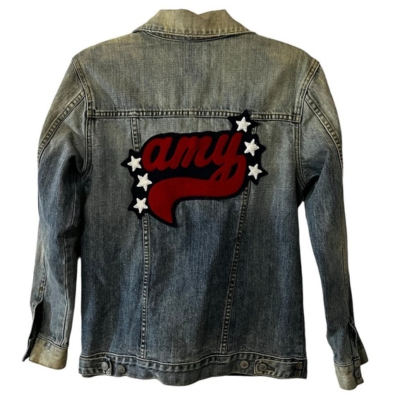 Rails Custom Knox Letterman Vintage Wash Distressed Denim Jacket Amy Small - Picture 2 of 16